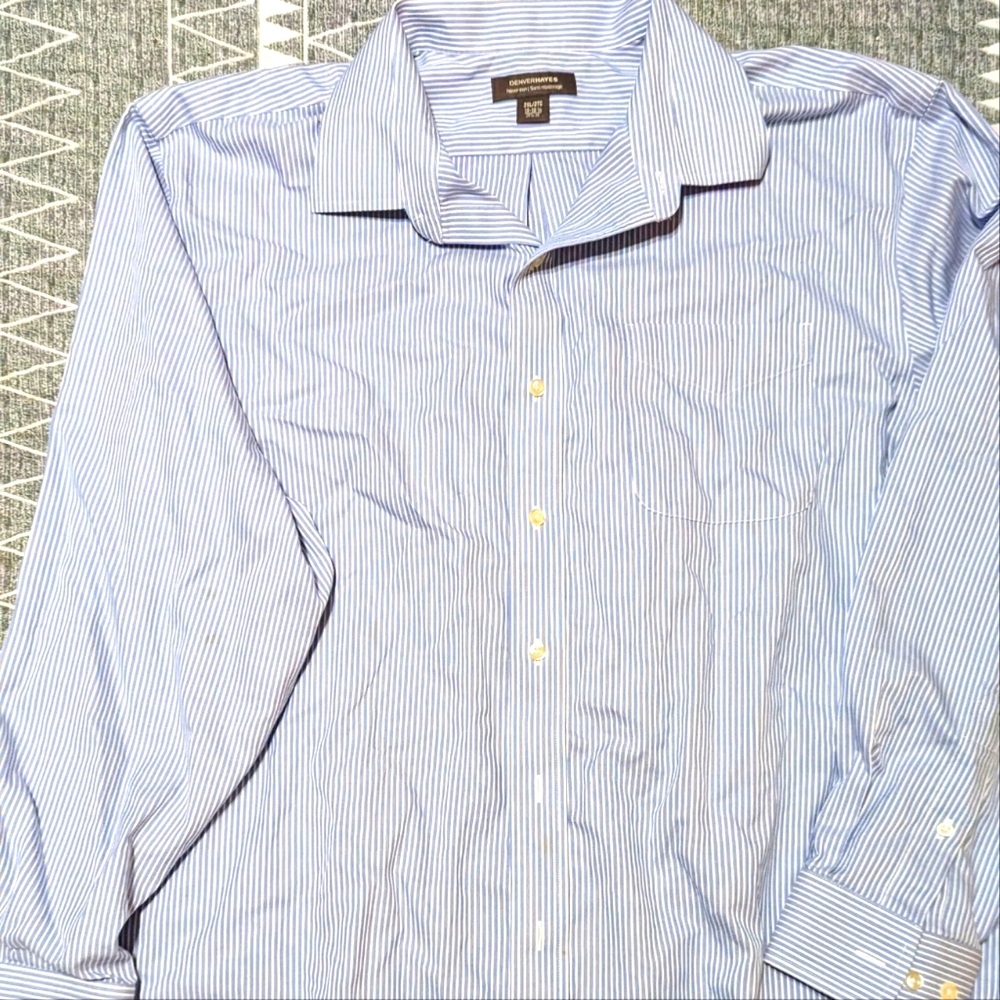 Denver Hayes, Never iron men's long sleeve button up, blue & white stripe, 2XL